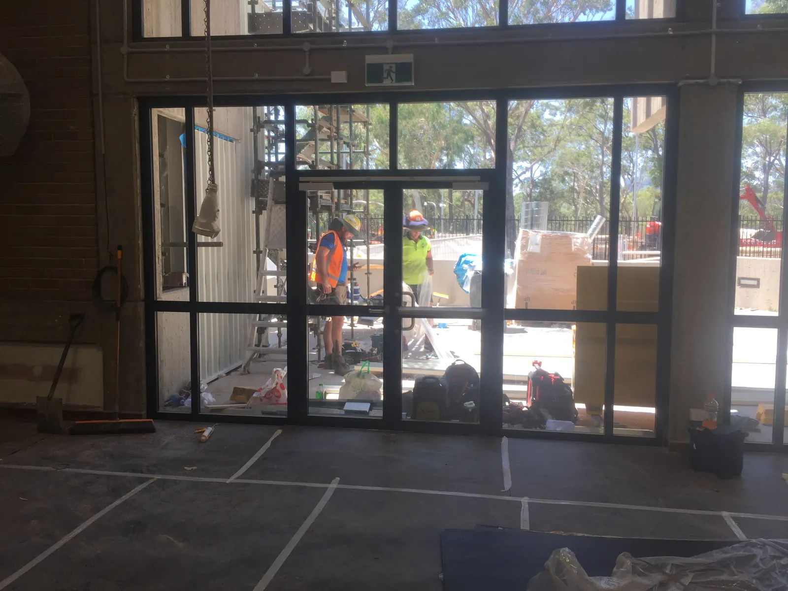 Glazed wall and doors from inside the building